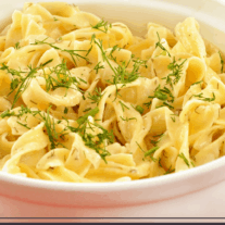 Egg noodles tossed with a sour cream and dill sauce.