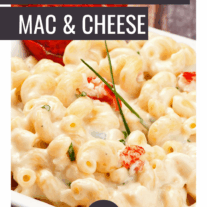 Stovetop lobster macaroni and cheese; creamy macaroni and cheese, made on the stovetop with chunks of juicy lobster, and chopped chives.