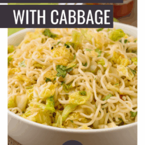 Ramen noodles with cabbage; Ramen noodles tossed with stir-fried savoy cabbage with sriracha garlic butter, scallions and cilantro.