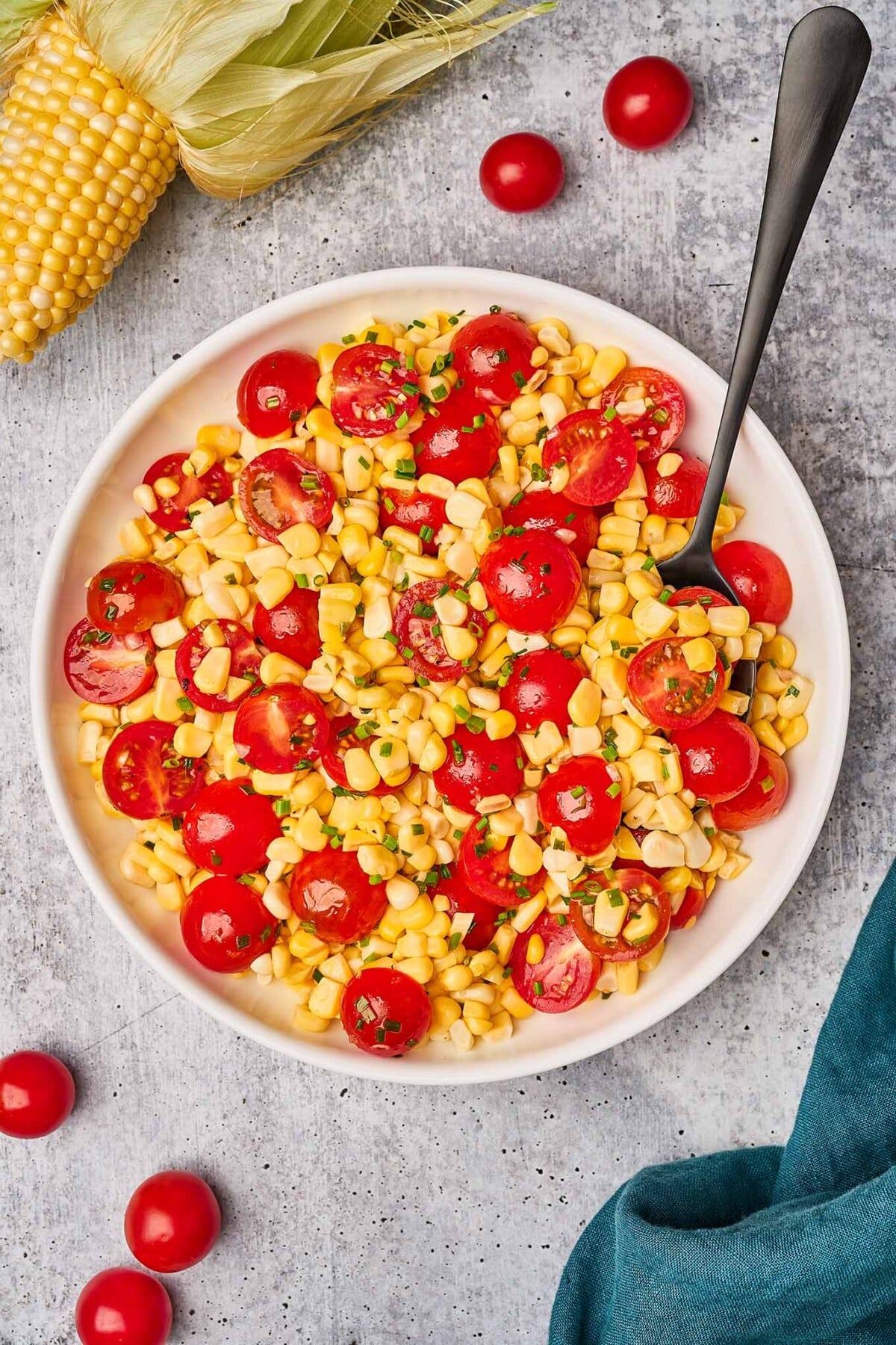 Fresh Corn and Tomato Salad Recipe with Chive Vinaigrette
