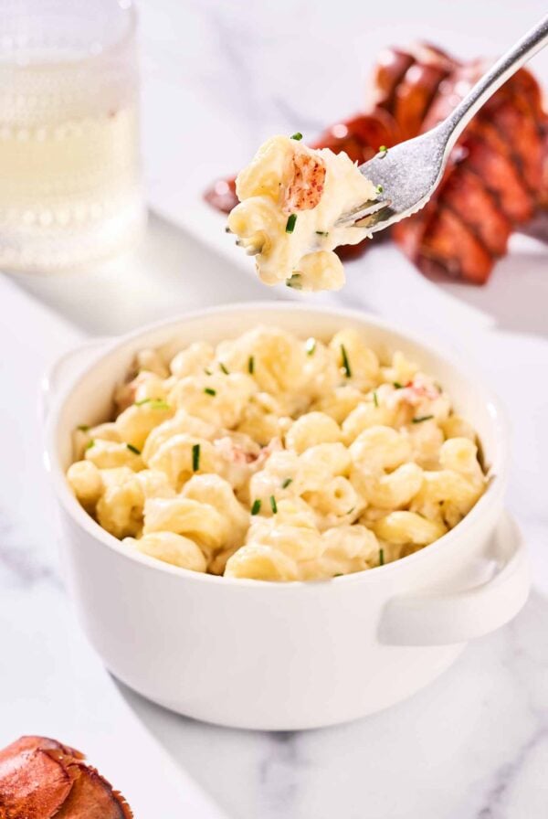 Stovetop lobster mac and cheese with tender lobster, pasta, Gruy&egrave;re, and mascarpone in a velvety sauce that highlights the seafood flavor.