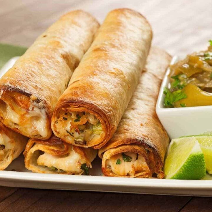Baked Chicken Flautas with Chunky Tomatillo Sauce