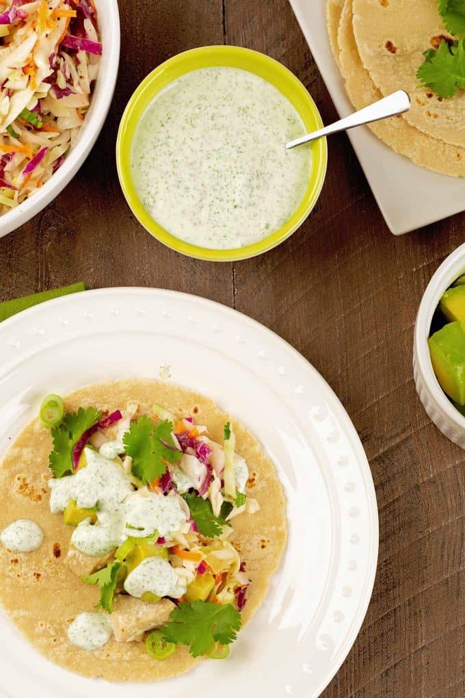 Fish Tacos with Cilantro Lime Crema