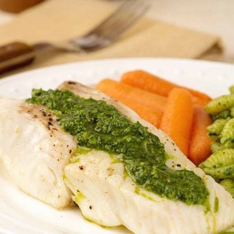 Broiled Halibut Fillets with Kale Pesto