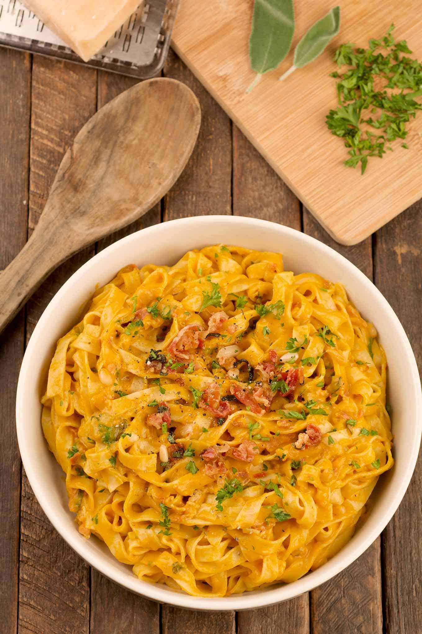 Creamy Pumpkin Pancetta Fettuccine