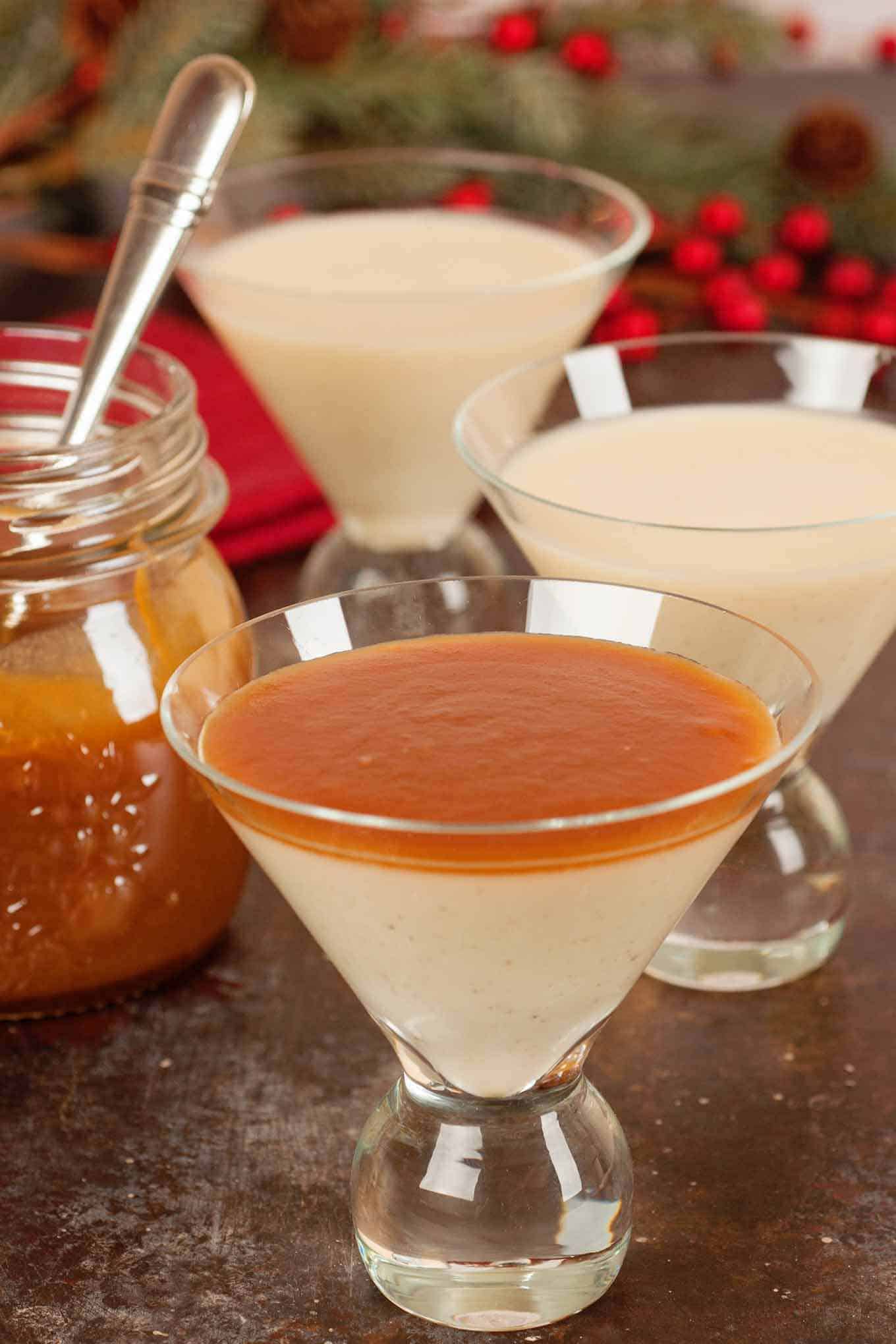 Eggnog Panna Cotta with Rum Caramel Sauce