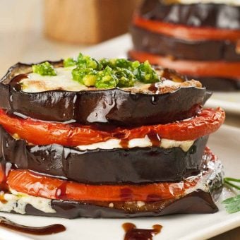Eggplant, Tomato and Pesto Napoleons