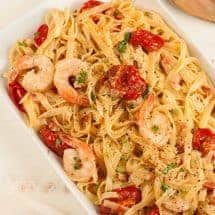 Fettuccine with Pancetta, Roasted Tomatoes and Shrimp