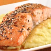 Glazed Sesame Salmon and Wasabi Mashed Potatoes