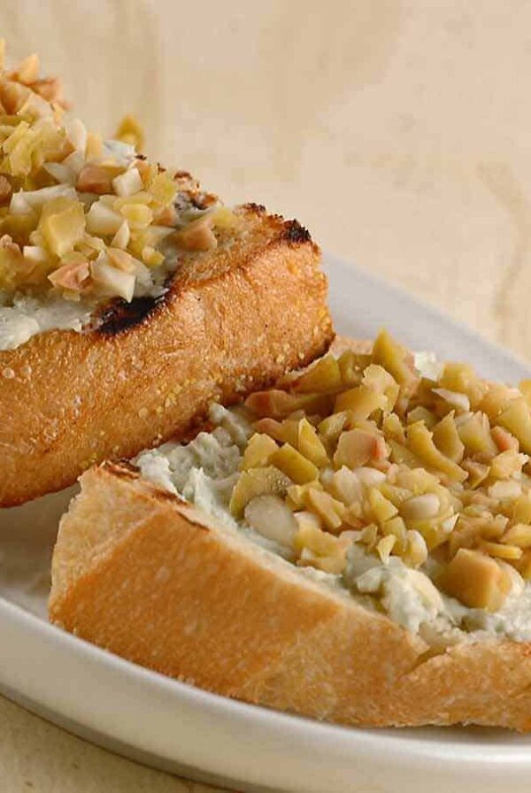Gorgonzola, Olive and Garlic Bruschetta