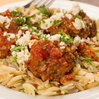 Greek Meatballs with Orzo and Feta