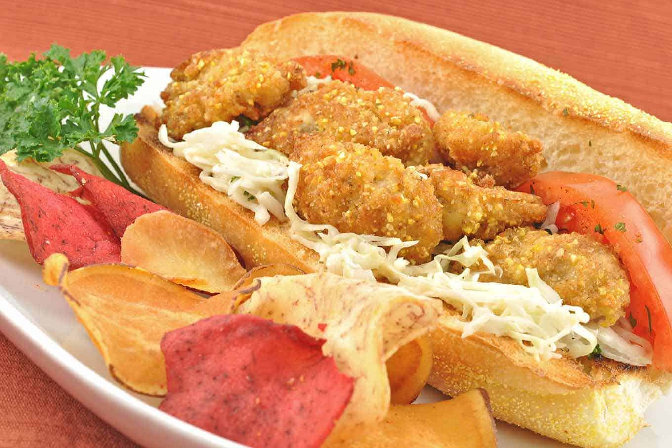 Pan Fried Oyster Po' Boys with Garlic-Onion Slaw