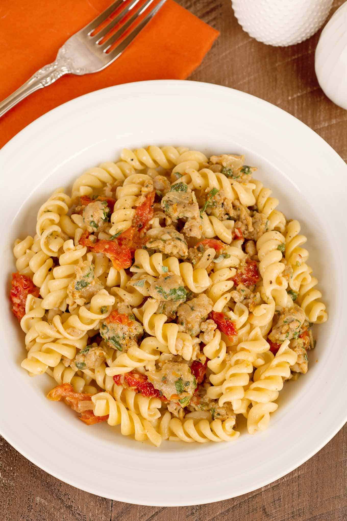 Pasta with Sausage, Sun Dried Tomatoes and Orange