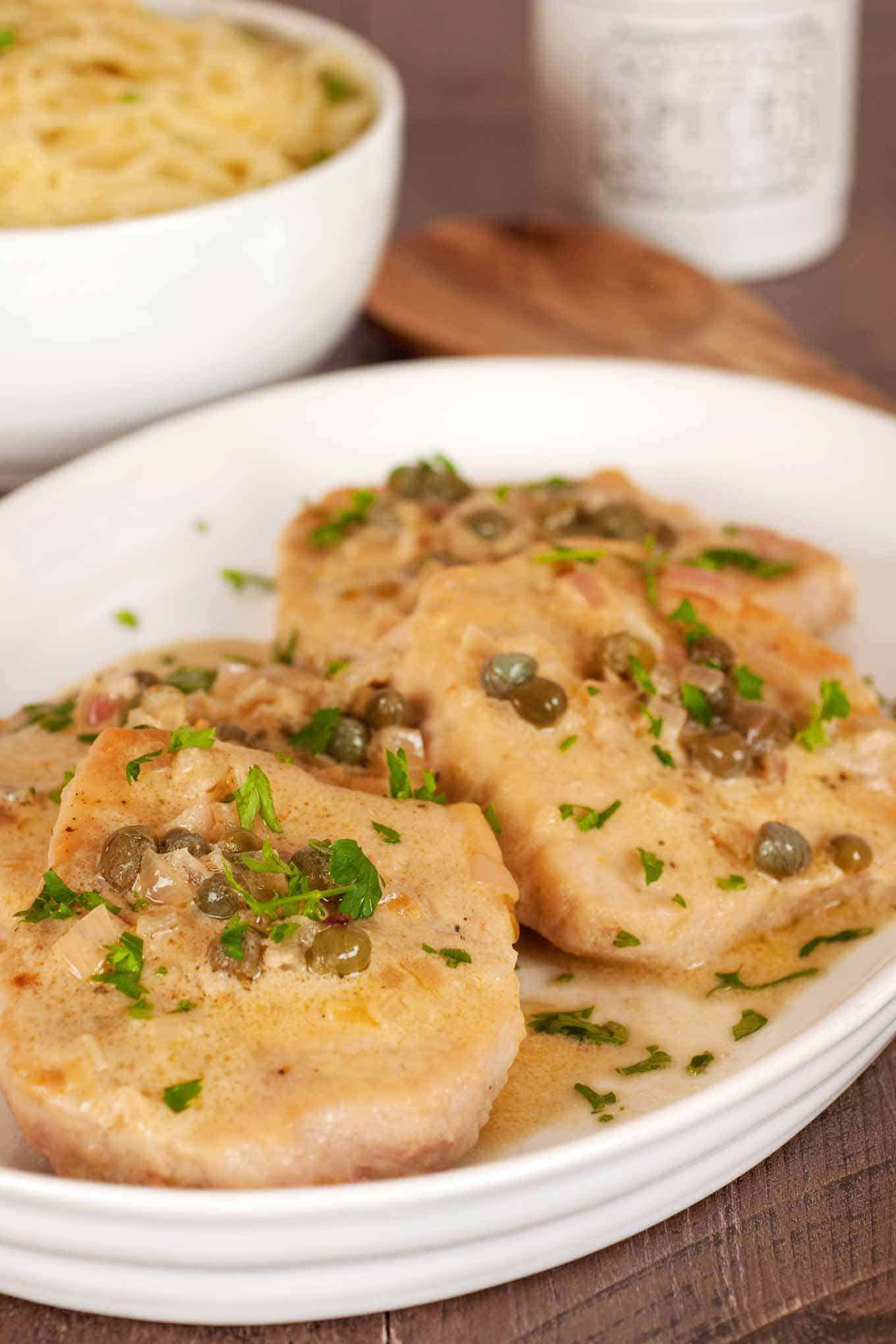 Pork Scallopine with Dijon-Caper Cream Sauce