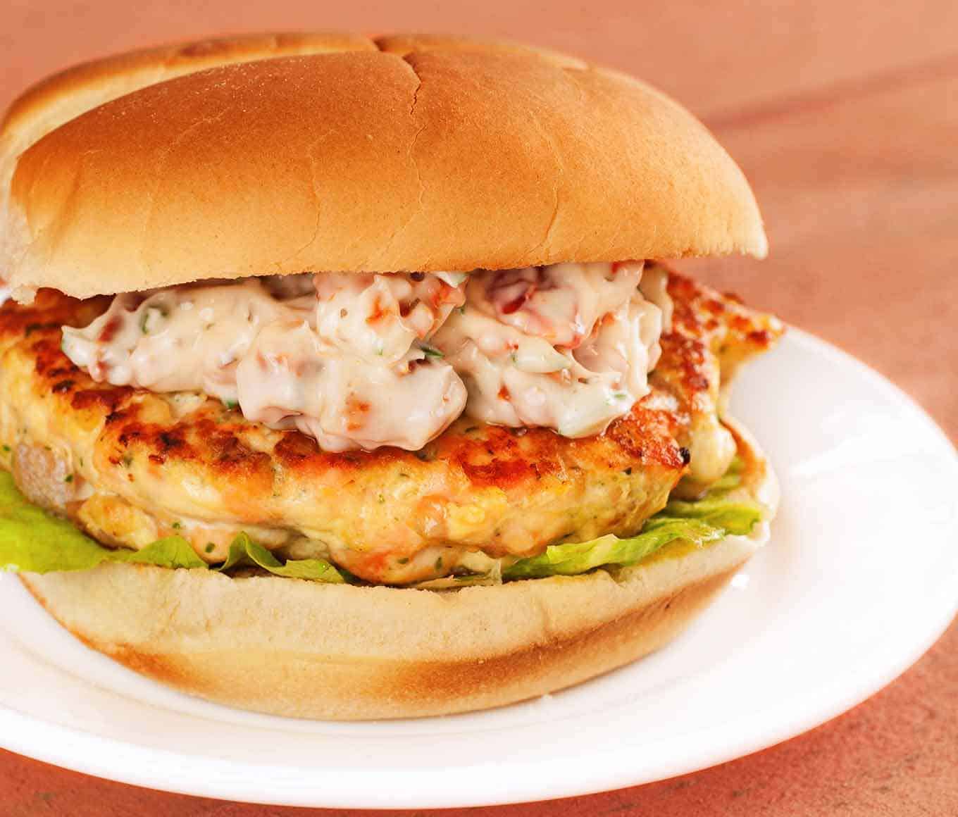 Salmon Burgers w/Sun-Dried Tomato-Chive Mayo