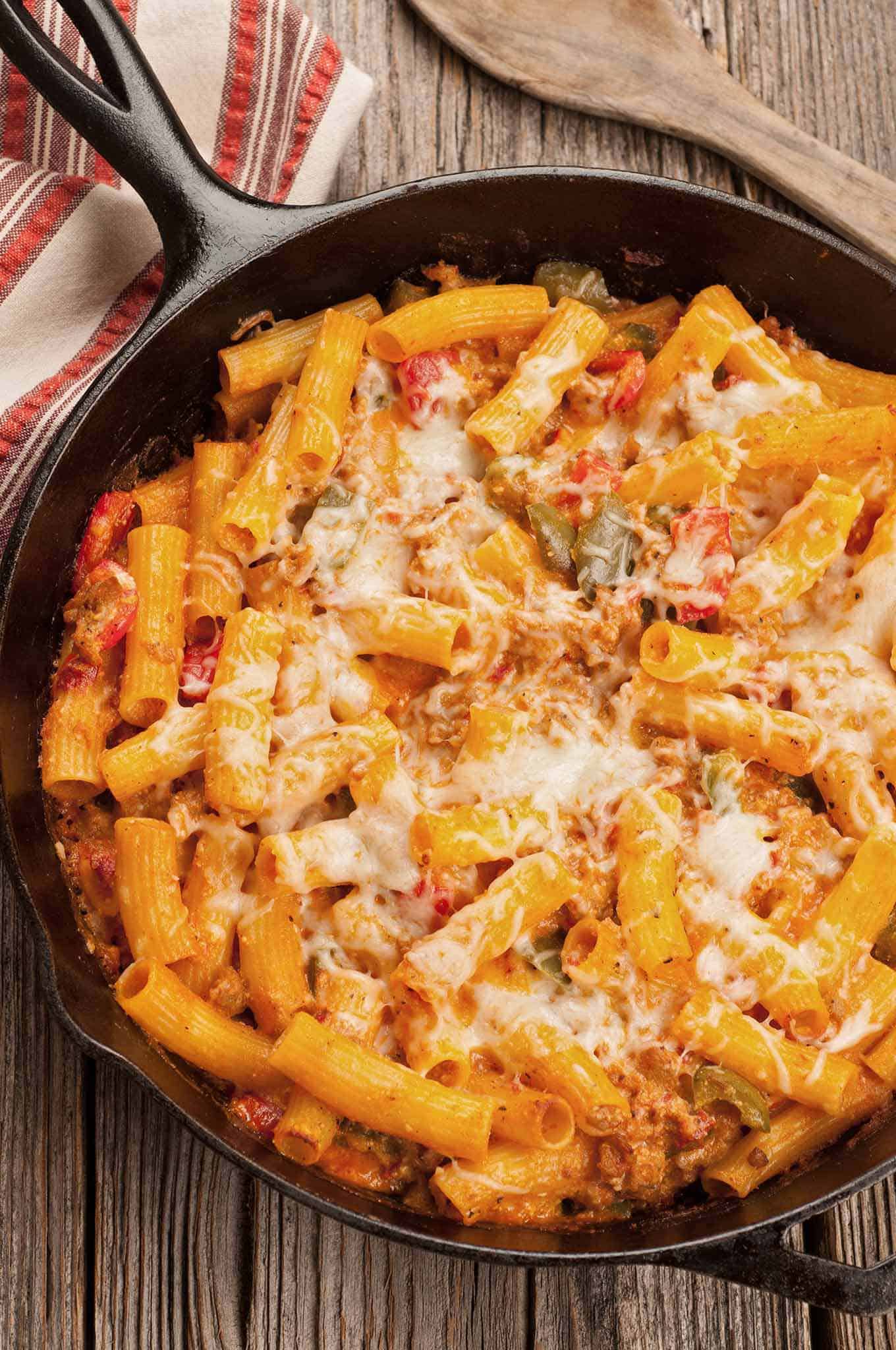Skillet Baked Ziti with Sausage and Peppers