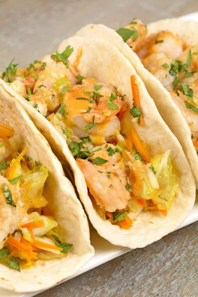 Stir-Fried Shrimp Tacos with Sriracha May